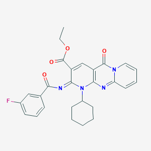 ethyl 7-cyclohexyl-6-(3-fluorobenzoyl)imino-2-oxo-1,7,9-triazatricyclo[8.4.0.03,8]tetradeca-3(8),4,9,11,13-pentaene-5-carboxylate