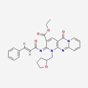 ethyl 2-oxo-7-(oxolan-2-ylmethyl)-6-[(E)-3-phenylprop-2-enoyl]imino-1,7,9-triazatricyclo[8.4.0.03,8]tetradeca-3(8),4,9,11,13-pentaene-5-carboxylate