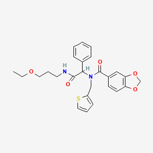 molecular formula C26H28N2O5S B11452862 N-{2-[(3-ethoxypropyl)amino]-2-oxo-1-phenylethyl}-N-(thiophen-2-ylmethyl)-1,3-benzodioxole-5-carboxamide 