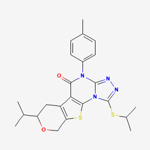 7-(4-methylphenyl)-12-propan-2-yl-3-propan-2-ylsulfanyl-13-oxa-16-thia-2,4,5,7-tetrazatetracyclo[7.7.0.02,6.010,15]hexadeca-1(9),3,5,10(15)-tetraen-8-one