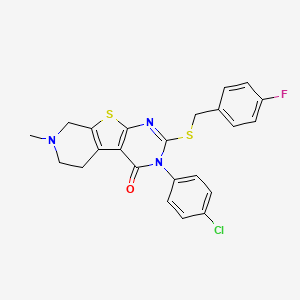 4-(4-chlorophenyl)-5-[(4-fluorophenyl)methylsulfanyl]-11-methyl-8-thia-4,6,11-triazatricyclo[7.4.0.02,7]trideca-1(9),2(7),5-trien-3-one