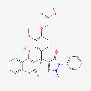 {4-[(1,5-dimethyl-3-oxo-2-phenyl-2,3-dihydro-1H-pyrazol-4-yl)(4-hydroxy-2-oxo-2H-chromen-3-yl)methyl]-2-methoxyphenoxy}acetic acid