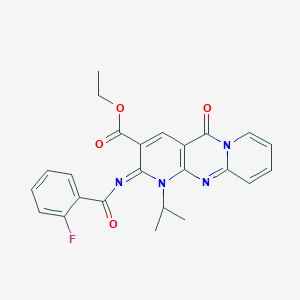 ethyl 6-(2-fluorobenzoyl)imino-2-oxo-7-propan-2-yl-1,7,9-triazatricyclo[8.4.0.03,8]tetradeca-3(8),4,9,11,13-pentaene-5-carboxylate