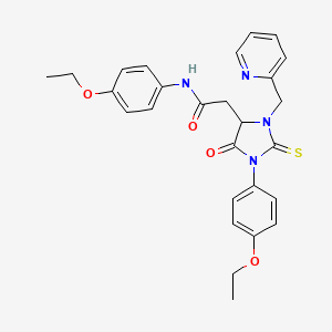 molecular formula C27H28N4O4S B11452928 N-(4-ethoxyphenyl)-2-[1-(4-ethoxyphenyl)-5-oxo-3-(pyridin-2-ylmethyl)-2-thioxoimidazolidin-4-yl]acetamide 