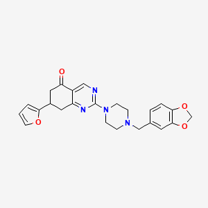 molecular formula C24H24N4O4 B11452947 2-[4-(1,3-benzodioxol-5-ylmethyl)piperazin-1-yl]-7-(furan-2-yl)-7,8-dihydroquinazolin-5(6H)-one 