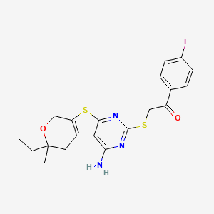 2-[(3-amino-12-ethyl-12-methyl-11-oxa-8-thia-4,6-diazatricyclo[7.4.0.02,7]trideca-1(9),2,4,6-tetraen-5-yl)sulfanyl]-1-(4-fluorophenyl)ethanone