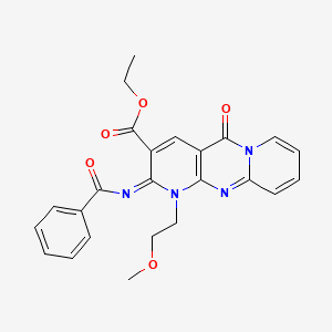 molecular formula C24H22N4O5 B11453047 ethyl 6-benzoylimino-7-(2-methoxyethyl)-2-oxo-1,7,9-triazatricyclo[8.4.0.03,8]tetradeca-3(8),4,9,11,13-pentaene-5-carboxylate 