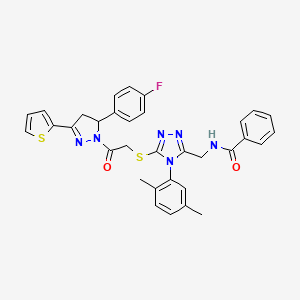 N-((4-(2,5-dimethylphenyl)-5-((2-(5-(4-fluorophenyl)-3-(thiophen-2-yl)-4,5-dihydro-1H-pyrazol-1-yl)-2-oxoethyl)thio)-4H-1,2,4-triazol-3-yl)methyl)benzamide