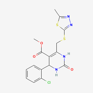 molecular formula C16H15ClN4O3S2 B11453222 Methyl 4-(2-chlorophenyl)-6-{[(5-methyl-1,3,4-thiadiazol-2-yl)sulfanyl]methyl}-2-oxo-1,2,3,4-tetrahydropyrimidine-5-carboxylate 