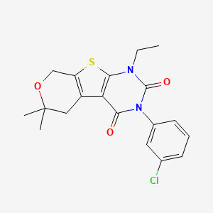 molecular formula C19H19ClN2O3S B11453225 4-(3-chlorophenyl)-6-ethyl-12,12-dimethyl-11-oxa-8-thia-4,6-diazatricyclo[7.4.0.02,7]trideca-1(9),2(7)-diene-3,5-dione 