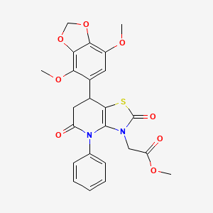 molecular formula C24H22N2O8S B11453242 methyl [7-(4,7-dimethoxy-1,3-benzodioxol-5-yl)-2,5-dioxo-4-phenyl-4,5,6,7-tetrahydro[1,3]thiazolo[4,5-b]pyridin-3(2H)-yl]acetate 