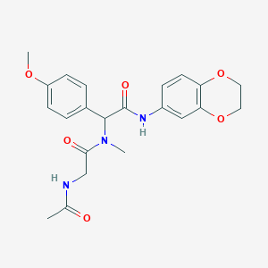 molecular formula C22H25N3O6 B11453307 N~2~-acetyl-N-[2-(2,3-dihydro-1,4-benzodioxin-6-ylamino)-1-(4-methoxyphenyl)-2-oxoethyl]-N-methylglycinamide 