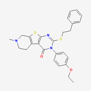 molecular formula C26H27N3O2S2 B11453315 4-(4-ethoxyphenyl)-11-methyl-5-(2-phenylethylsulfanyl)-8-thia-4,6,11-triazatricyclo[7.4.0.02,7]trideca-1(9),2(7),5-trien-3-one 