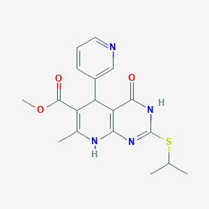 molecular formula C18H20N4O3S B11453317 Methyl 7-methyl-4-oxo-2-(propan-2-ylsulfanyl)-5-(pyridin-3-yl)-3,4,5,8-tetrahydropyrido[2,3-d]pyrimidine-6-carboxylate 