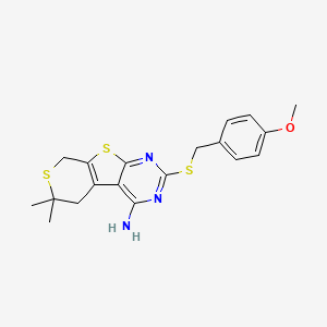 5-[(4-methoxyphenyl)methylsulfanyl]-12,12-dimethyl-8,11-dithia-4,6-diazatricyclo[7.4.0.02,7]trideca-1(9),2,4,6-tetraen-3-amine