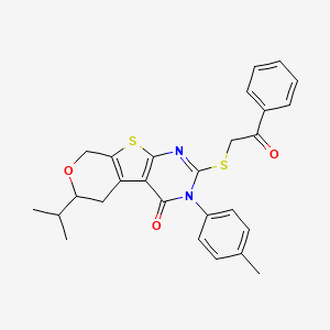 4-(4-methylphenyl)-5-phenacylsulfanyl-12-propan-2-yl-11-oxa-8-thia-4,6-diazatricyclo[7.4.0.02,7]trideca-1(9),2(7),5-trien-3-one