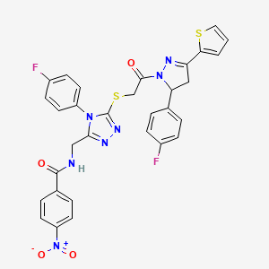 N-((4-(4-fluorophenyl)-5-((2-(5-(4-fluorophenyl)-3-(thiophen-2-yl)-4,5-dihydro-1H-pyrazol-1-yl)-2-oxoethyl)thio)-4H-1,2,4-triazol-3-yl)methyl)-4-nitrobenzamide