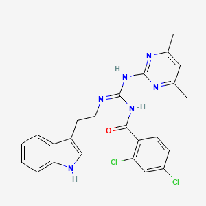 molecular formula C24H22Cl2N6O B11453432 2,4-dichloro-N-[(E)-[(4,6-dimethylpyrimidin-2-yl)amino]{[2-(1H-indol-3-yl)ethyl]amino}methylidene]benzamide 