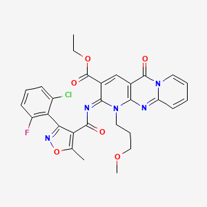 ethyl 6-[3-(2-chloro-6-fluorophenyl)-5-methyl-1,2-oxazole-4-carbonyl]imino-7-(3-methoxypropyl)-2-oxo-1,7,9-triazatricyclo[8.4.0.03,8]tetradeca-3(8),4,9,11,13-pentaene-5-carboxylate