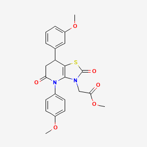 molecular formula C23H22N2O6S B11453460 methyl [7-(3-methoxyphenyl)-4-(4-methoxyphenyl)-2,5-dioxo-4,5,6,7-tetrahydro[1,3]thiazolo[4,5-b]pyridin-3(2H)-yl]acetate 