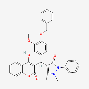 molecular formula C35H30N2O6 B11453521 4-{[4-(benzyloxy)-3-methoxyphenyl](4-hydroxy-2-oxo-2H-chromen-3-yl)methyl}-1,5-dimethyl-2-phenyl-1,2-dihydro-3H-pyrazol-3-one 