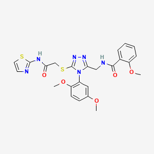 molecular formula C24H24N6O5S2 B11453535 N-((4-(2,5-dimethoxyphenyl)-5-((2-oxo-2-(thiazol-2-ylamino)ethyl)thio)-4H-1,2,4-triazol-3-yl)methyl)-2-methoxybenzamide 