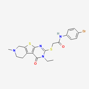 molecular formula C20H21BrN4O2S2 B11453558 N-(4-bromophenyl)-2-[(4-ethyl-11-methyl-3-oxo-8-thia-4,6,11-triazatricyclo[7.4.0.02,7]trideca-1(9),2(7),5-trien-5-yl)sulfanyl]acetamide 