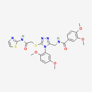 molecular formula C25H26N6O6S2 B11453571 N-{[4-(2,5-Dimethoxyphenyl)-5-({[(1,3-thiazol-2-YL)carbamoyl]methyl}sulfanyl)-4H-1,2,4-triazol-3-YL]methyl}-3,4-dimethoxybenzamide 