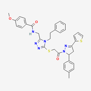 molecular formula C35H34N6O3S2 B11453591 4-Methoxy-N-{[5-({2-[5-(4-methylphenyl)-3-(thiophen-2-YL)-4,5-dihydro-1H-pyrazol-1-YL]-2-oxoethyl}sulfanyl)-4-(2-phenylethyl)-4H-1,2,4-triazol-3-YL]methyl}benzamide 