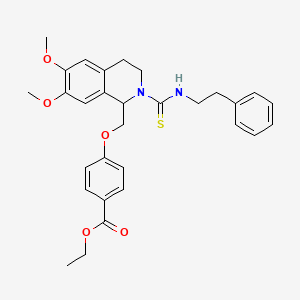 molecular formula C30H34N2O5S B11453597 Ethyl 4-((6,7-dimethoxy-2-(phenethylcarbamothioyl)-1,2,3,4-tetrahydroisoquinolin-1-yl)methoxy)benzoate 