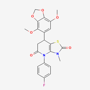 molecular formula C22H19FN2O6S B11453616 7-(4,7-dimethoxy-1,3-benzodioxol-5-yl)-4-(4-fluorophenyl)-3-methyl-6,7-dihydro[1,3]thiazolo[4,5-b]pyridine-2,5(3H,4H)-dione 