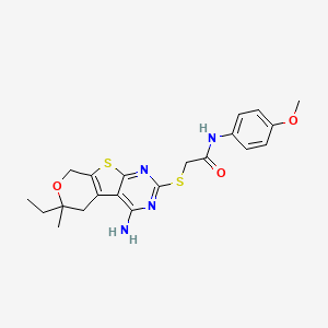 molecular formula C21H24N4O3S2 B11453622 2-[(3-amino-12-ethyl-12-methyl-11-oxa-8-thia-4,6-diazatricyclo[7.4.0.02,7]trideca-1(9),2,4,6-tetraen-5-yl)sulfanyl]-N-(4-methoxyphenyl)acetamide 