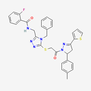 N-{[4-Benzyl-5-({2-[5-(4-methylphenyl)-3-(thiophen-2-YL)-4,5-dihydro-1H-pyrazol-1-YL]-2-oxoethyl}sulfanyl)-4H-1,2,4-triazol-3-YL]methyl}-2-fluorobenzamide