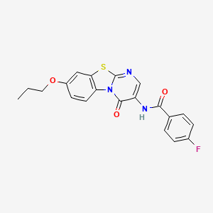 molecular formula C20H16FN3O3S B11453659 4-fluoro-N-(4-oxo-8-propoxy-4H-pyrimido[2,1-b][1,3]benzothiazol-3-yl)benzamide 