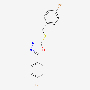 molecular formula C15H10Br2N2OS B11453711 2-[(4-Bromobenzyl)sulfanyl]-5-(4-bromophenyl)-1,3,4-oxadiazole 