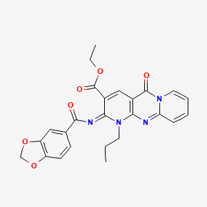 molecular formula C25H22N4O6 B11453749 ethyl 6-(1,3-benzodioxole-5-carbonylimino)-2-oxo-7-propyl-1,7,9-triazatricyclo[8.4.0.03,8]tetradeca-3(8),4,9,11,13-pentaene-5-carboxylate 