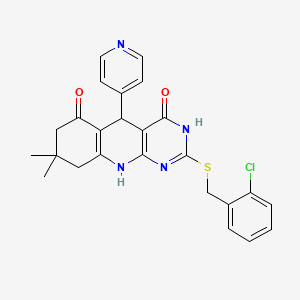 2-[(2-chlorobenzyl)sulfanyl]-8,8-dimethyl-5-(pyridin-4-yl)-5,8,9,10-tetrahydropyrimido[4,5-b]quinoline-4,6(3H,7H)-dione