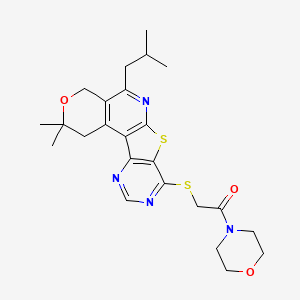 2-[[4,4-dimethyl-8-(2-methylpropyl)-5-oxa-11-thia-9,14,16-triazatetracyclo[8.7.0.02,7.012,17]heptadeca-1(10),2(7),8,12(17),13,15-hexaen-13-yl]sulfanyl]-1-morpholin-4-ylethanone