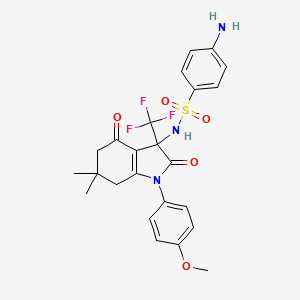 4-amino-N-[1-(4-methoxyphenyl)-6,6-dimethyl-2,4-dioxo-3-(trifluoromethyl)-2,3,4,5,6,7-hexahydro-1H-indol-3-yl]benzenesulfonamide