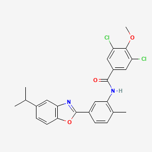 molecular formula C25H22Cl2N2O3 B11453825 3,5-dichloro-4-methoxy-N-{2-methyl-5-[5-(propan-2-yl)-1,3-benzoxazol-2-yl]phenyl}benzamide 