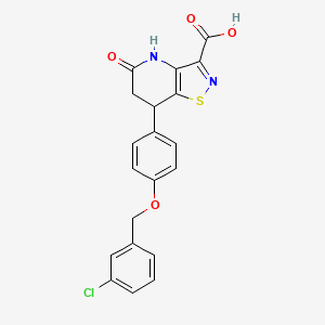 molecular formula C20H15ClN2O4S B11453839 7-{4-[(3-Chlorobenzyl)oxy]phenyl}-5-oxo-4,5,6,7-tetrahydro[1,2]thiazolo[4,5-b]pyridine-3-carboxylic acid 