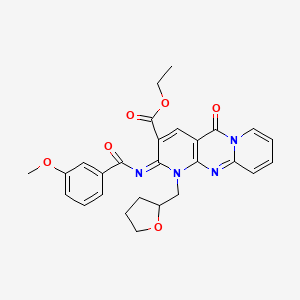 ethyl 6-(3-methoxybenzoyl)imino-2-oxo-7-(oxolan-2-ylmethyl)-1,7,9-triazatricyclo[8.4.0.03,8]tetradeca-3(8),4,9,11,13-pentaene-5-carboxylate