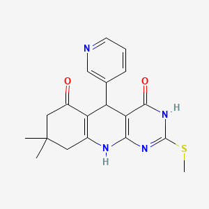 molecular formula C19H20N4O2S B11453950 8,8-dimethyl-2-(methylsulfanyl)-5-(pyridin-3-yl)-5,8,9,10-tetrahydropyrimido[4,5-b]quinoline-4,6(3H,7H)-dione 