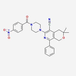 molecular formula C28H27N5O4 B11453979 3,3-dimethyl-6-{4-[(4-nitrophenyl)carbonyl]piperazin-1-yl}-8-phenyl-3,4-dihydro-1H-pyrano[3,4-c]pyridine-5-carbonitrile 