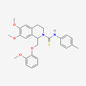 molecular formula C27H30N2O4S B11453991 6,7-dimethoxy-1-((2-methoxyphenoxy)methyl)-N-(p-tolyl)-3,4-dihydroisoquinoline-2(1H)-carbothioamide 