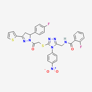 2-Fluoro-N-{[5-({2-[5-(4-fluorophenyl)-3-(thiophen-2-YL)-4,5-dihydro-1H-pyrazol-1-YL]-2-oxoethyl}sulfanyl)-4-(4-nitrophenyl)-4H-1,2,4-triazol-3-YL]methyl}benzamide