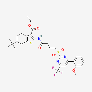 molecular formula C31H36F3N3O6S2 B11454028 Ethyl 6-tert-butyl-2-[(4-{[4-(2-methoxyphenyl)-6-(trifluoromethyl)pyrimidin-2-yl]sulfonyl}butanoyl)amino]-4,5,6,7-tetrahydro-1-benzothiophene-3-carboxylate 