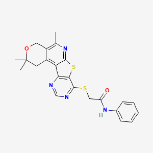 molecular formula C23H22N4O2S2 B11454105 N-phenyl-2-[(4,4,8-trimethyl-5-oxa-11-thia-9,14,16-triazatetracyclo[8.7.0.02,7.012,17]heptadeca-1,7,9,12(17),13,15-hexaen-13-yl)sulfanyl]acetamide 