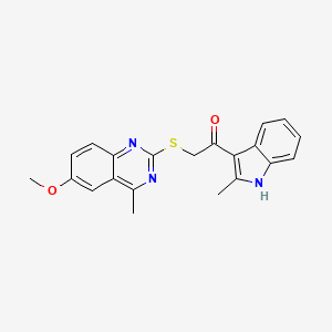 molecular formula C21H19N3O2S B11454130 2-[(6-methoxy-4-methylquinazolin-2-yl)sulfanyl]-1-(2-methyl-1H-indol-3-yl)ethanone 