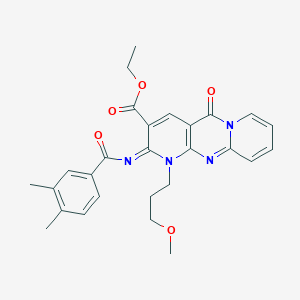 ethyl 6-(3,4-dimethylbenzoyl)imino-7-(3-methoxypropyl)-2-oxo-1,7,9-triazatricyclo[8.4.0.03,8]tetradeca-3(8),4,9,11,13-pentaene-5-carboxylate